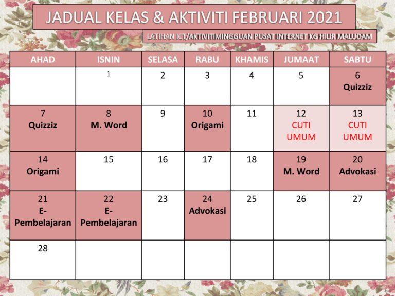 JADUAL FEBRUARI 2021