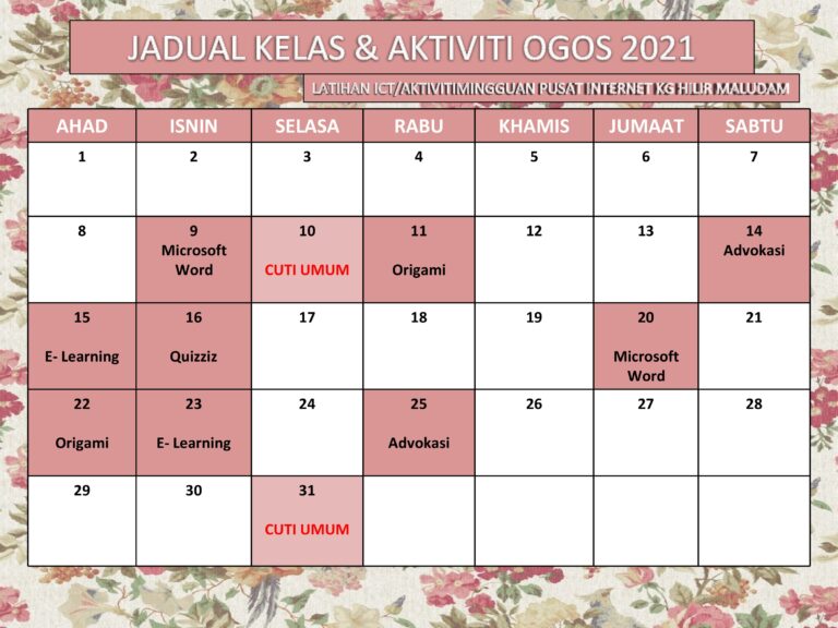 JADUAL OGOS 2021