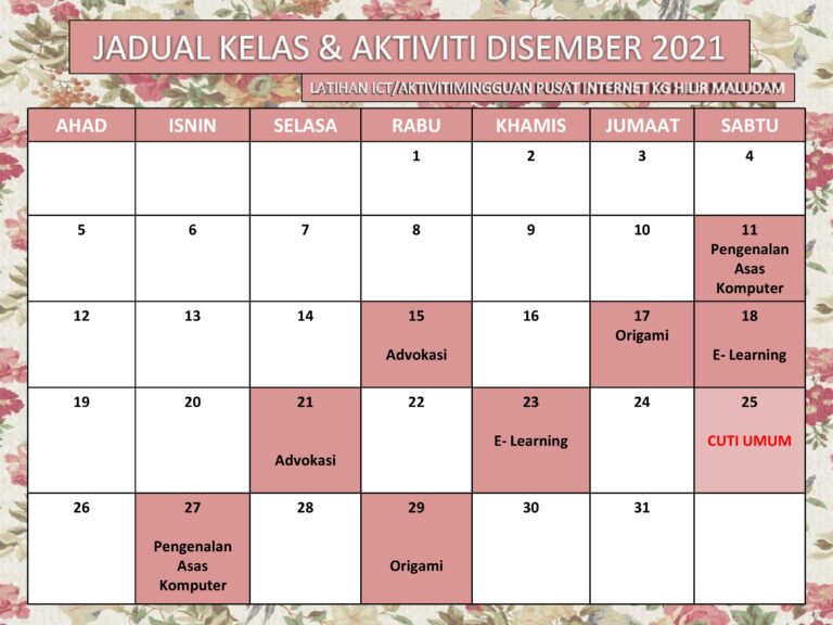 JADUAL Disember 2021