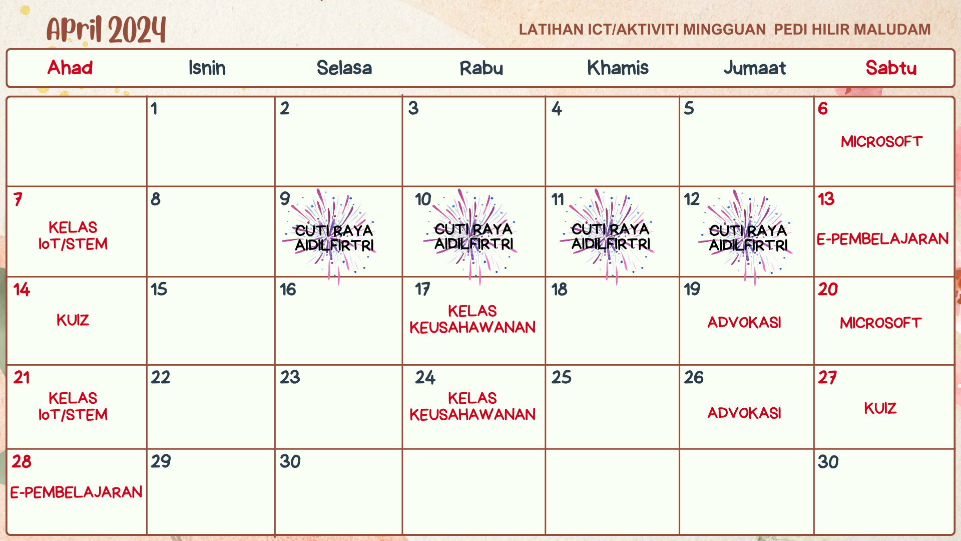 JADUAL AKTIVITI APRIL 2024