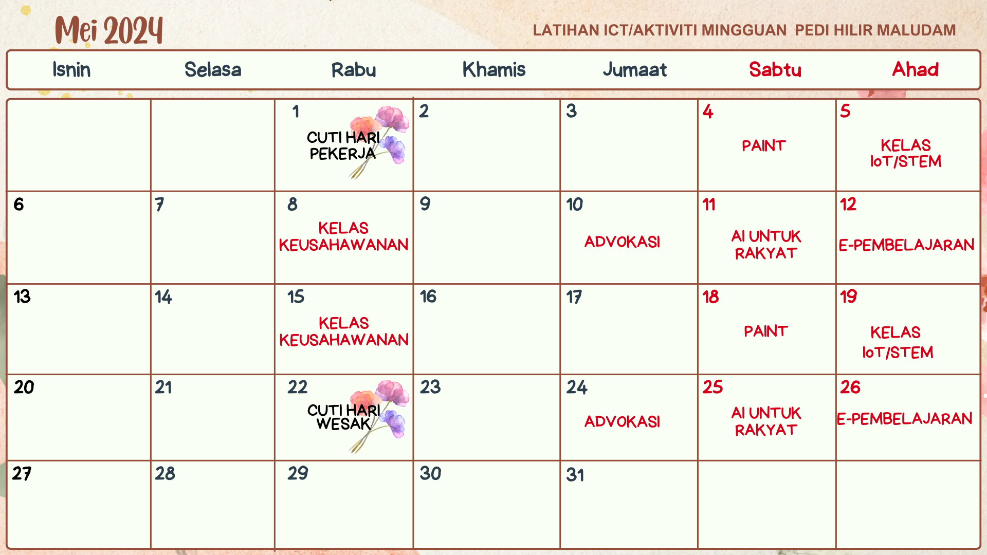 JADUAL AKTIVITI MEI 2024